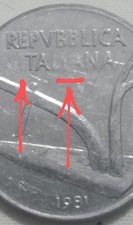 Moneta da 10 LIRE 1981 Italia (Conio stanco) evanescenza REPVBBLICA  .TA...NA