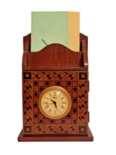 CASSETTA PORTACHIAVI e DOCUMENTI in LEGNO con OROLOGIO QUARTZ BATTERIA INCLUSA