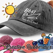 Black Distressed Boat “ Boat Hair Don’t Care” Woman Pony Tail  Cap Hat