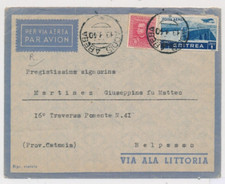 1940 ERITREA POSTA  AEREA ALA LITTORIA PER BELPASSO CATANIA   -  710