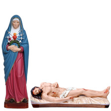 Statue della Madonna Addolorata 40 cm e Gesù Morto 50 cm in resina Made in Italy