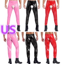 Collant uomo pelle effetto bagnato lucido slim fit pantaloni collant muscolari