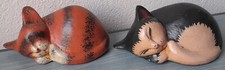 Gatti Statuette in Legno Coppia che Dorme Realizzati a Mano Thailandia Anni '90