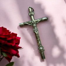 Antico Gioiello Da Lutto Croce Con Teschio Argentata