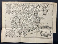 CINA E PENISOLA COREANA 1748 BELLIN & VAN SCHLEY ANTICA MAPPA INCISA RAME