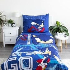 Sonic Let´s go 2pezzi Set Letto Singolo Copripiumino 140x200cm Biancheria Cotone