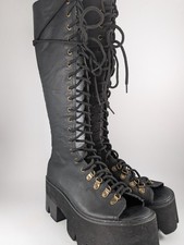 Stivali Jeffrey Campbell stringati punta aperta grossa pelle alta plateau cadenet 8,5