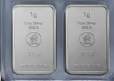  5x LINGOTTO ARGENTO PURO 999 1g HEIMERLE + MEULE GERMANIA NUOVO SCONTATO