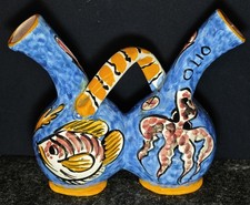 Set olio e aceto in ceramica - Firmato Acabbo - decoro marino - Amalfi anni '70