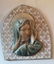 MADONNA VINTAGE IN GESSO SU SUPPORTO DI LEGNO DECORATO SHABBY CHIC 37 X 33 CM