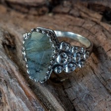 Labradorite Bara & Anello Teschio Argento Sterling Gemma Semi Preziosa Gotico