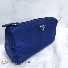 Prada Necessaire Tessuto Nylon Medium Toilette Clutch Case Blu Bleuette 1NA012
