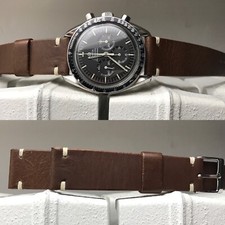 20 mm Genuine Dark Brown Leather watch Strap white stitch vintage watch style