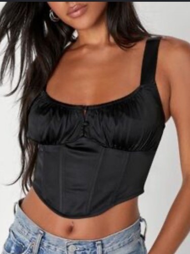 Crop top corsetto raso - , nero