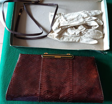 BORSETTA PELLE SERPENTE VINTAGE ORIGINALE COBRA RETTILE OMAGGIO GUANTI IN PELLE