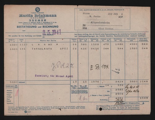 Bremen rechnung 1941 - bremen,,