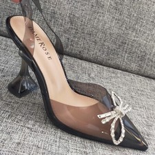 Sandali donna tacco Alto punta chiusa gioiello chanel nero sabot   VV