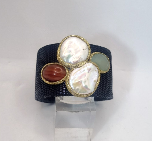 Bracciale pelle perle pietre - perle,