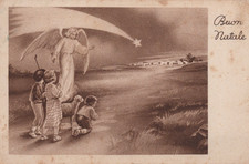 CARTOLINA  AUGURALE BUON NATALE BAMBINI FELICITA REGALI SPERANZA VIAGGIATA 1945