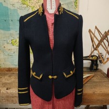 ZARA Trafaluc BLAZER Navy GOLD Military WOOL Jacket COAT Button DETAIL Size S