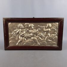 Quadro Altorilievo Putti Metallo Argentato Sbalzo Con Cornice Legno Vintage 1960