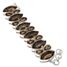 Bracciale Gioielli Etnico Argento Sterling 925 Pietra Preziosa Quarzo Fumè...