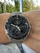 Seiko Sky Professional Pilots Alarm Cronografo 7T34-6A00 Flightmaster con collegamenti