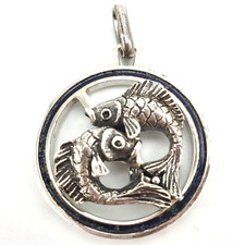 Ciondolo grande vintage '70 segno zodiacale dei pesci argento 800 Made in Italy