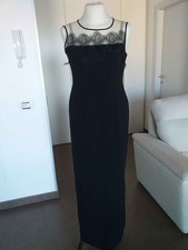 INTREND BY MAX MARA ABITO DA CERIMONIA LUNGO NERO DECORATO PIZZO, SPACCO LATERAL