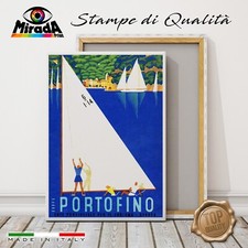 QUADRO vintage PORTOFINO Riviera Ligure Liguria Genova mare STAMPA TELA CANVAS