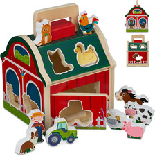 Gioco in Legno per Bambini, 10 Forme Incastro, Casetta Fattoria, Cubo Muliattivi