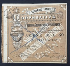 SOC. LIGURE COOP. ACQUISTO E COSTRUZIONE DI APPARTAMENTI IN GENOVA AZIONI GENOVA