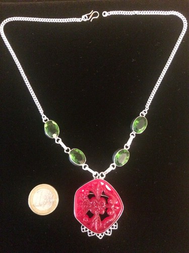 Collana giada incisa rossa - giada,