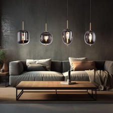 Lampada Pendente Luce Sala da Pranzo Fumé Vetro Luci Soggiorno 4 Fiamma