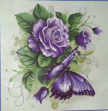 Quadro punto croce fatto a mano – Rose e farfalla – 2 misure disponibili