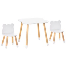 HOMCOM Set Tavolino per Bambini con 2 Sedie a Forma di Orsetto in Legno Bianco