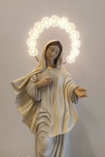 STATUA MADONNA DI MEDJUGORJE CM 40 IN MARMO RESINA CON AUREOLA LUMINOSA ITALIANA