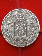 Belgio  5 Franchi 1876 Leopoldo II° Argento '900 Moneta Splendida.
