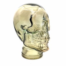 Scultura Testa Teschio Vetro Statua Anni '60 stile vintage grigio 29cm