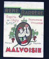 vieux papiers  : Espira e l'Agly (66)  étiqutte MALVOISIE  r.  Barrère P12102