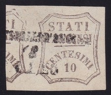 1859 PARMA, n. 14a 10 Centesimi Marrone Grigiastro USATO CERTIFICATO BOLAFFI 1890