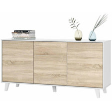 Credenza Madia in Kit Mobile Moderno Soggiorno in Legno Rovere e Bianco Laccato