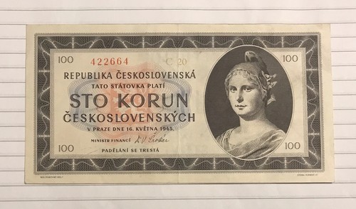 Cecoslovacchia 100 corone - , 1945