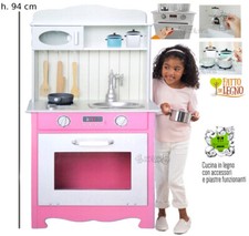 CUCINA GIOCATTOLO PER BAMBINI IN LEGNO GRANDE FORNO ACCESSORI PIASTRA FUNZIONANT