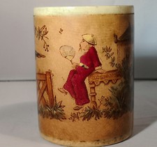 Antico porta pennelli ceramica porcellana cinese XIX sec.dipinto a mano 1800