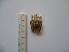 SPILLA SCARABEO COLOR ORO STRASS 3X2 CM VINTAGE BIJOUX BIGIOTTERIA ANNI 80