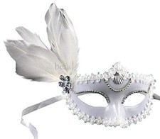 Maschera Colore Bianco con Piuma di Carnevale Halloween Veneziana Donna L.4001