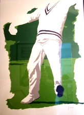 FISSORE  DANIELE LITOGRAFIA A COLORI PROVA D'AUTORE "GIOCATORE DI CRICKET”