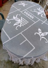 Tovaglia vintage filet cotone con frange metri 3 per 1,80