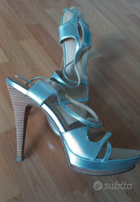 Sandalo Guess donna argento, in vera pelle, tacco 12 cm.